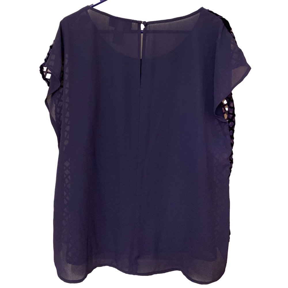 Lane Bryant Burnout Velvet Blouse Women's 18/20 Purple Flocked Damask Mesh Top - Picture 2 of 4